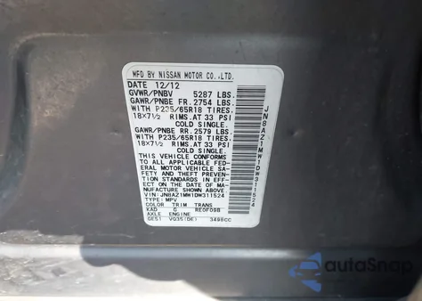 2013 Nissan Murano Sv from USA, damaged, VIN JN8AZ1MW1DW311524